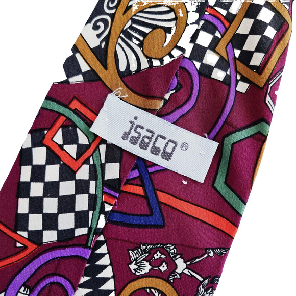 Vintage Jsaco Silk Tie Abstract Geometric Colorful Maximalist Handmade Retro Mod - Picture 2 of 10